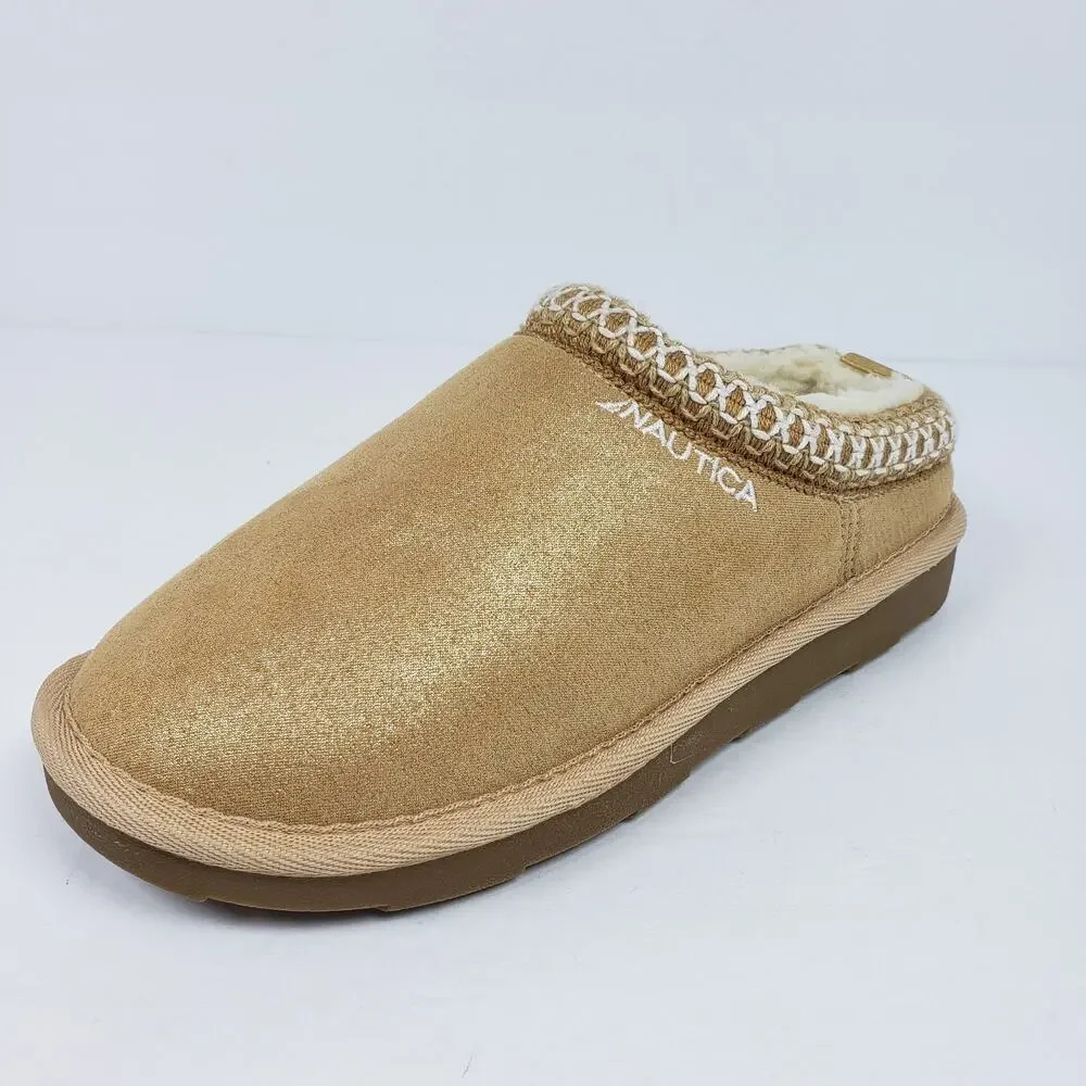 Nautica Darja Girls Size 1Y Gold Tan Slip On Casual Mule Slipper Shoes
